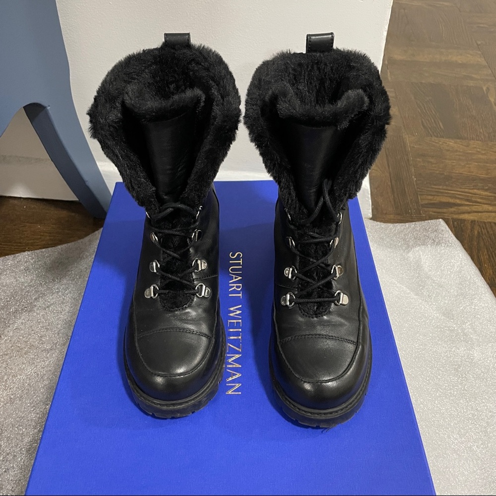 Stuart Weitzman boots lug sole faux fur size 7.5 black